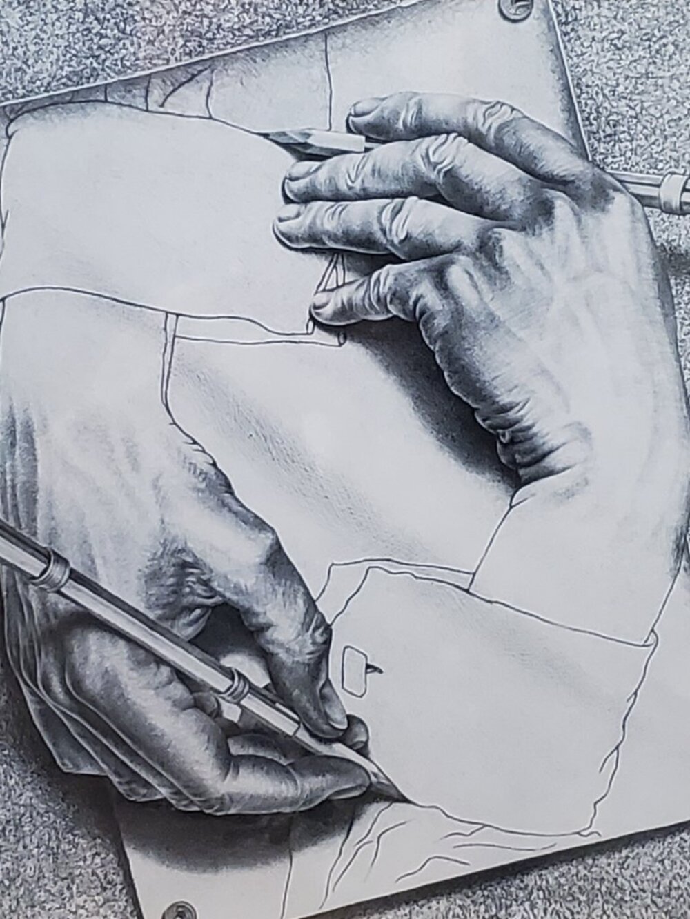 M.C. Escher "Drawing Hands" Vintage Framed Art Print
